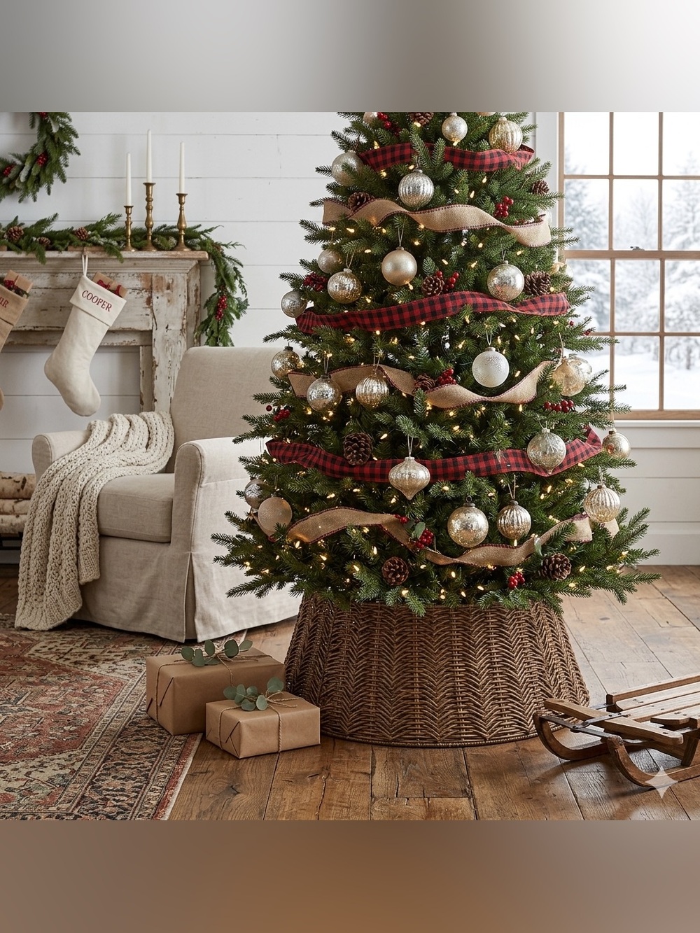 Woven Brown Christmas 27” Tree Collar | Boho Rustic Holiday Decor Mint Condition